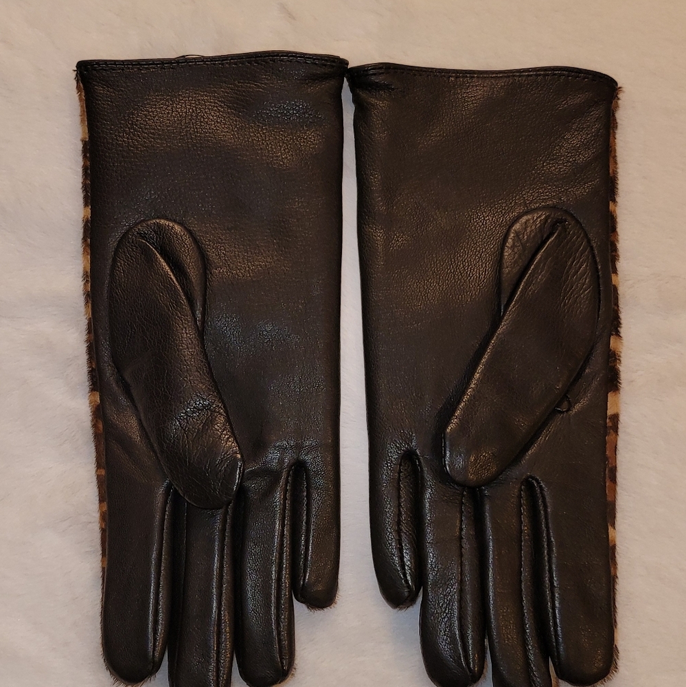 J McLaughlin Camilla Leather Leopard Gloves Size Medium New With Tag - Picture 6 of 14